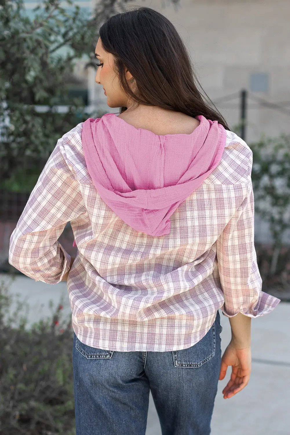 Ariella Checkered Loose Fit Buttoned Hooded Shacket - Love Salve